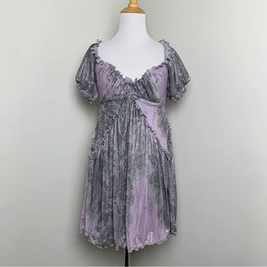 New UO Medium Dress Lolita Coquette Ruffle Sweetheart Purple Gray Metallic Y2K